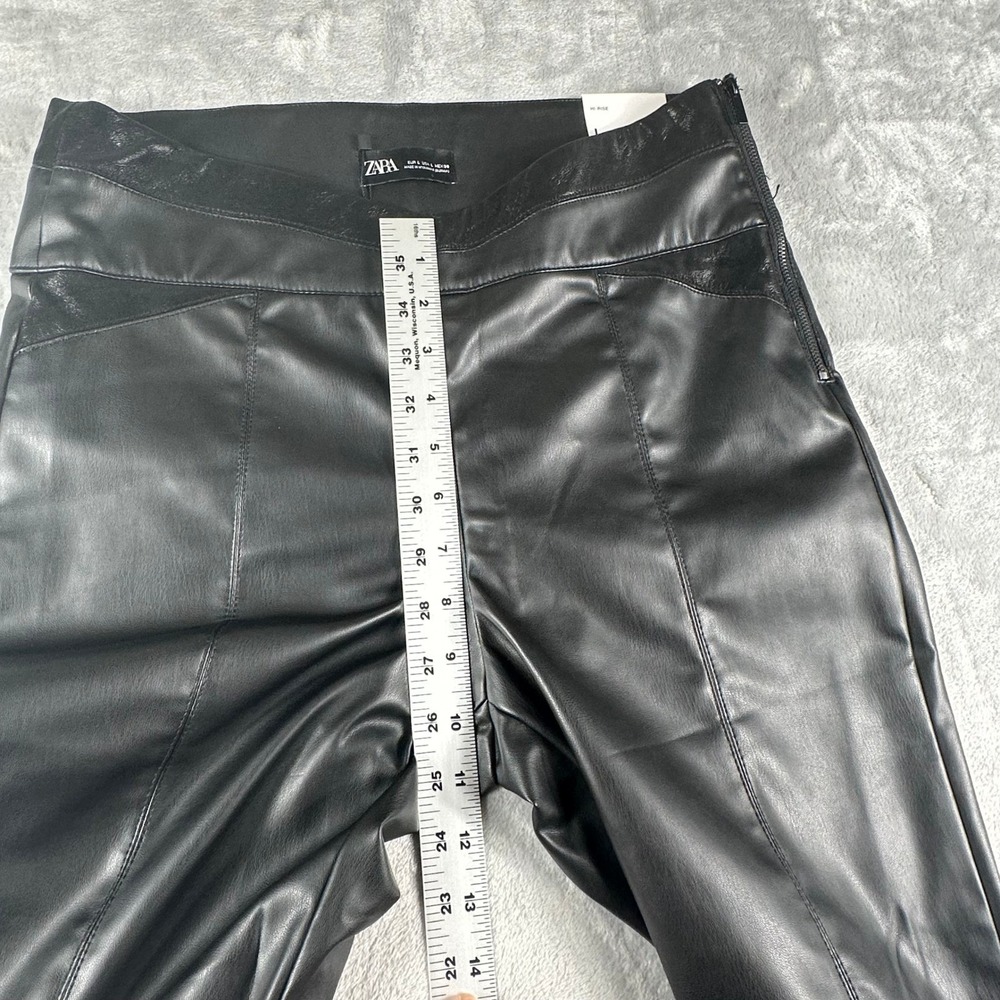 NWT Zara Faux Leather Leggings Womens Large Black High Rise Edgy Moto Zip Hem - Picture 6 of 9